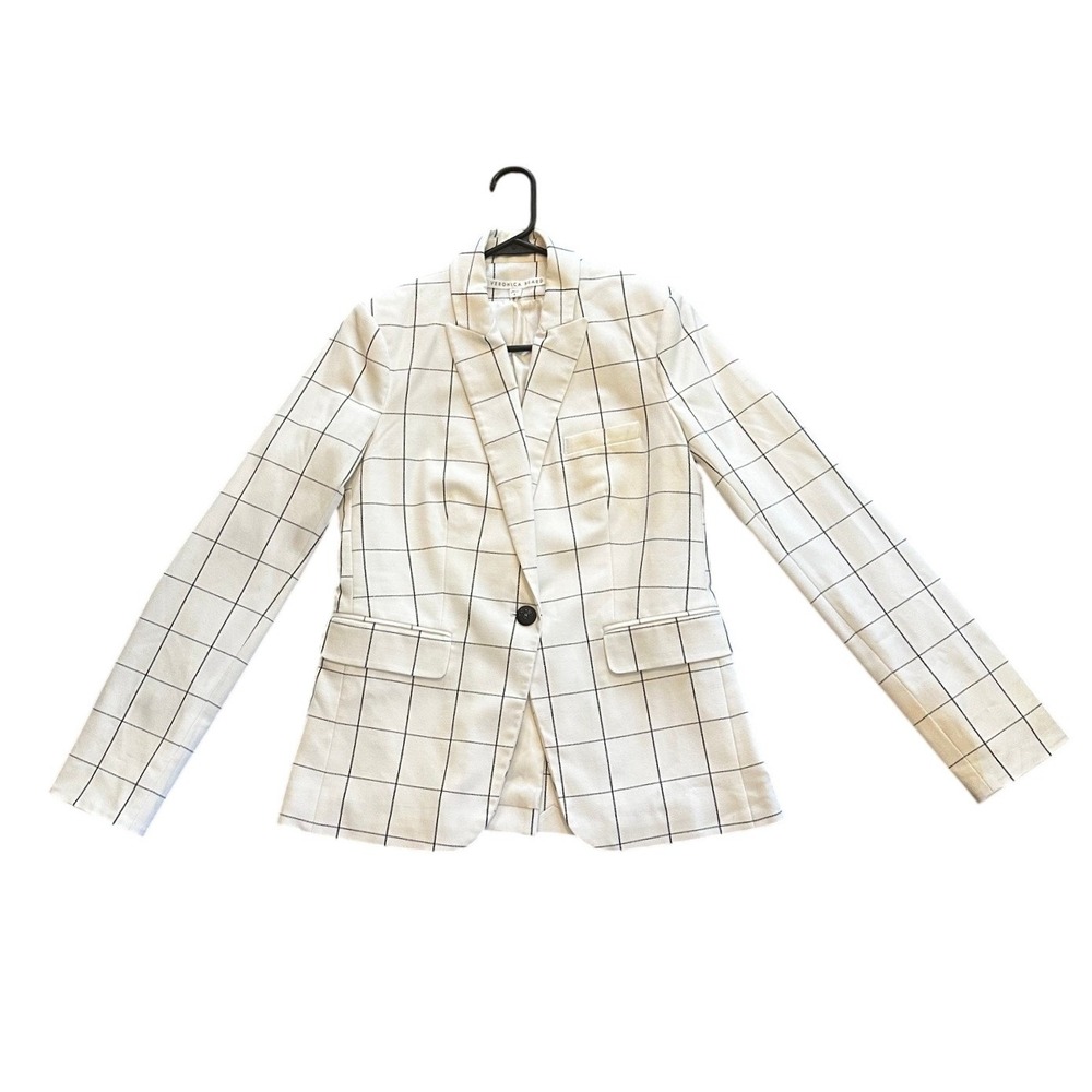 Veronica Beard White Black Windowpane Check Single Button Blazer Jacket Size 6 - Picture 2 of 5